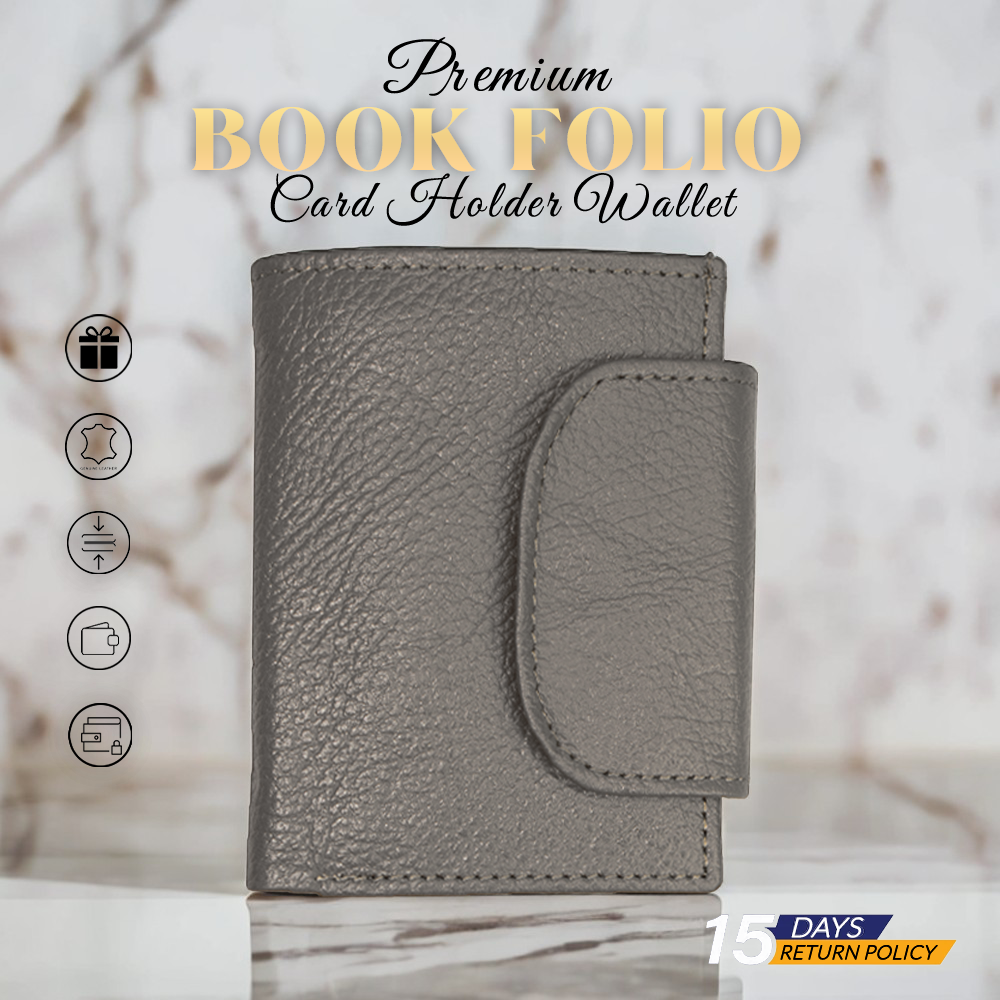 Book Folio - Compact Leather Bifold Wallet with Magnetic Closure