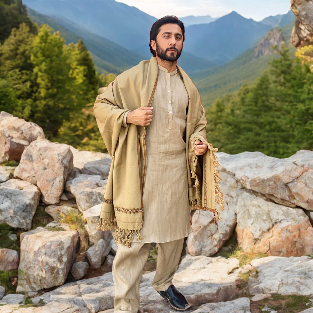 Distinguished Elegance: Pure Acrylic Woolen Peshawari Dhussa Shawl for Men (Medium)