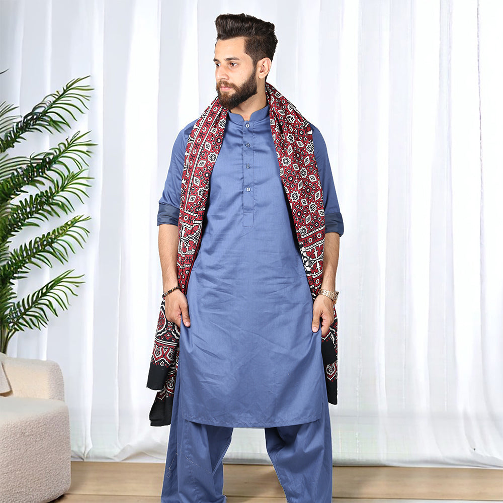 Sindhi Ajrak Chaddar For Men & Women - Navy Blue, Black, Maroon