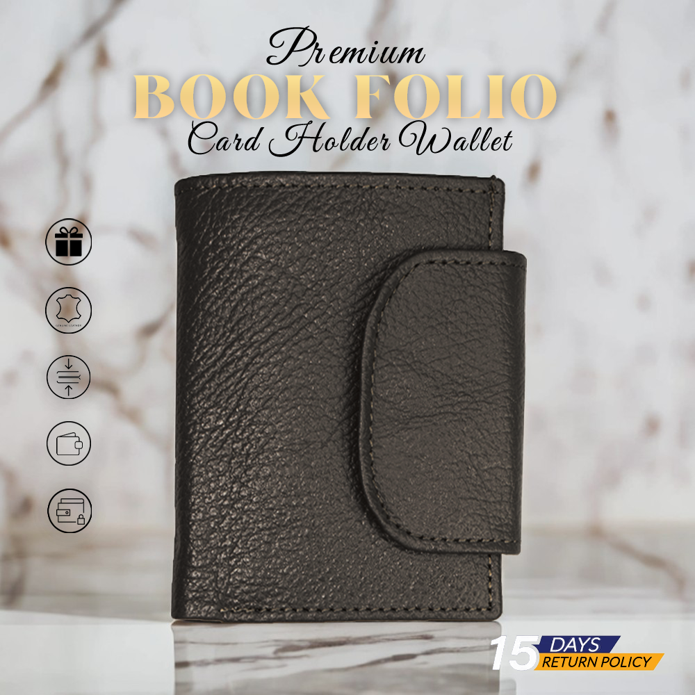 Book Folio - Compact Leather Bifold Wallet with Magnetic Closure