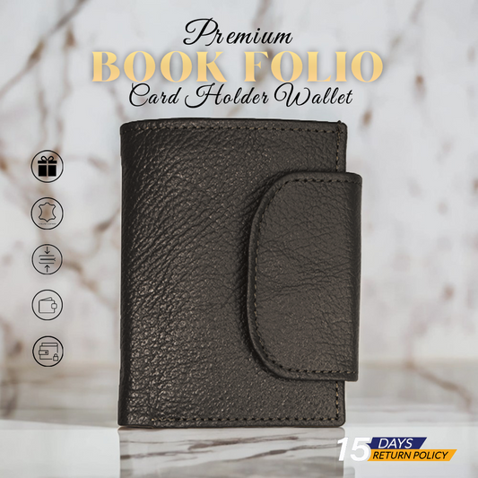Book Folio - Compact Leather Bifold Wallet with Magnetic Closure