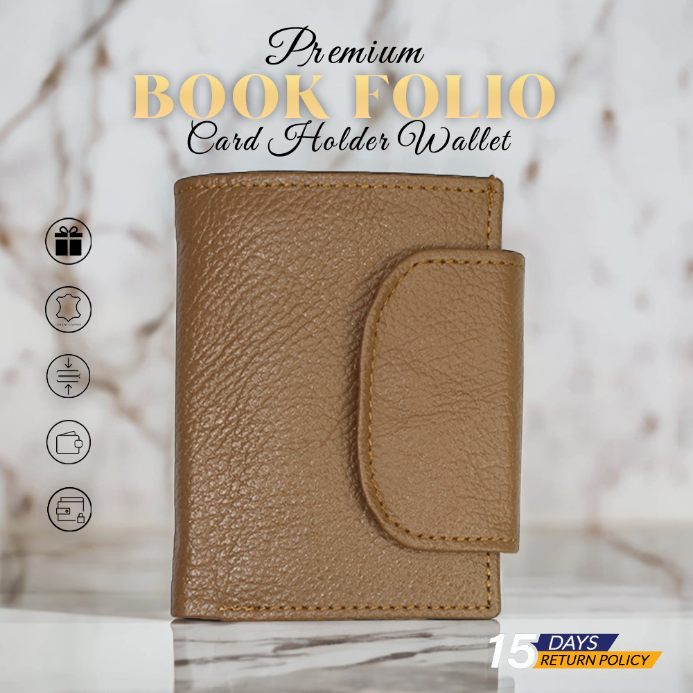 Book Folio - Compact Leather Bifold Wallet with Magnetic Closure