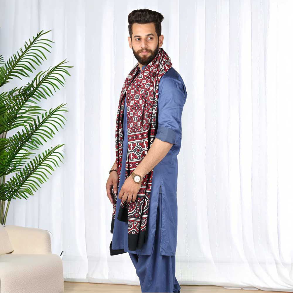 Sindhi Ajrak Chaddar For Men & Women - Navy Blue, Black, Maroon