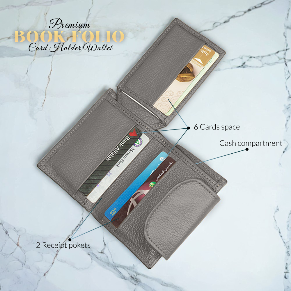 Book Folio - Compact Leather Bifold Wallet with Magnetic Closure