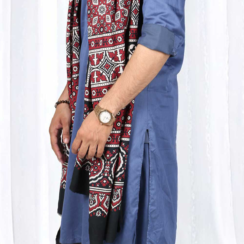Sindhi Ajrak Chaddar For Men & Women - Navy Blue, Black, Maroon