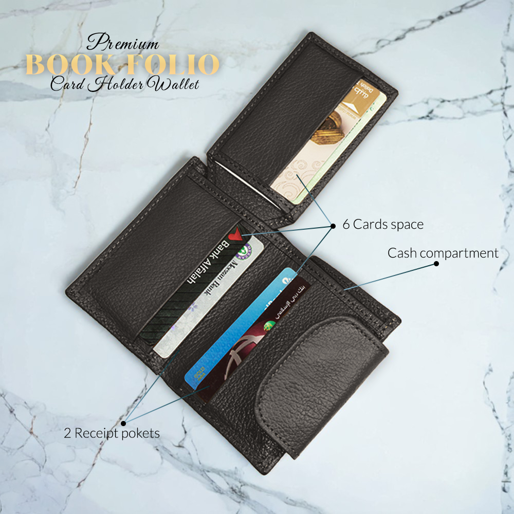 Book Folio - Compact Leather Bifold Wallet with Magnetic Closure