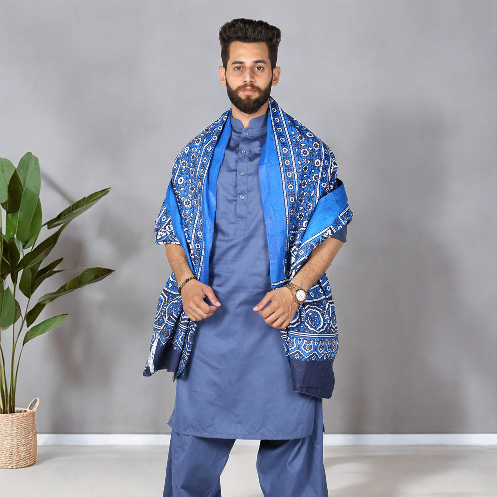 Sindhi Ajrak Chaddar For Men & Women - Navy Blue, Black, Maroon