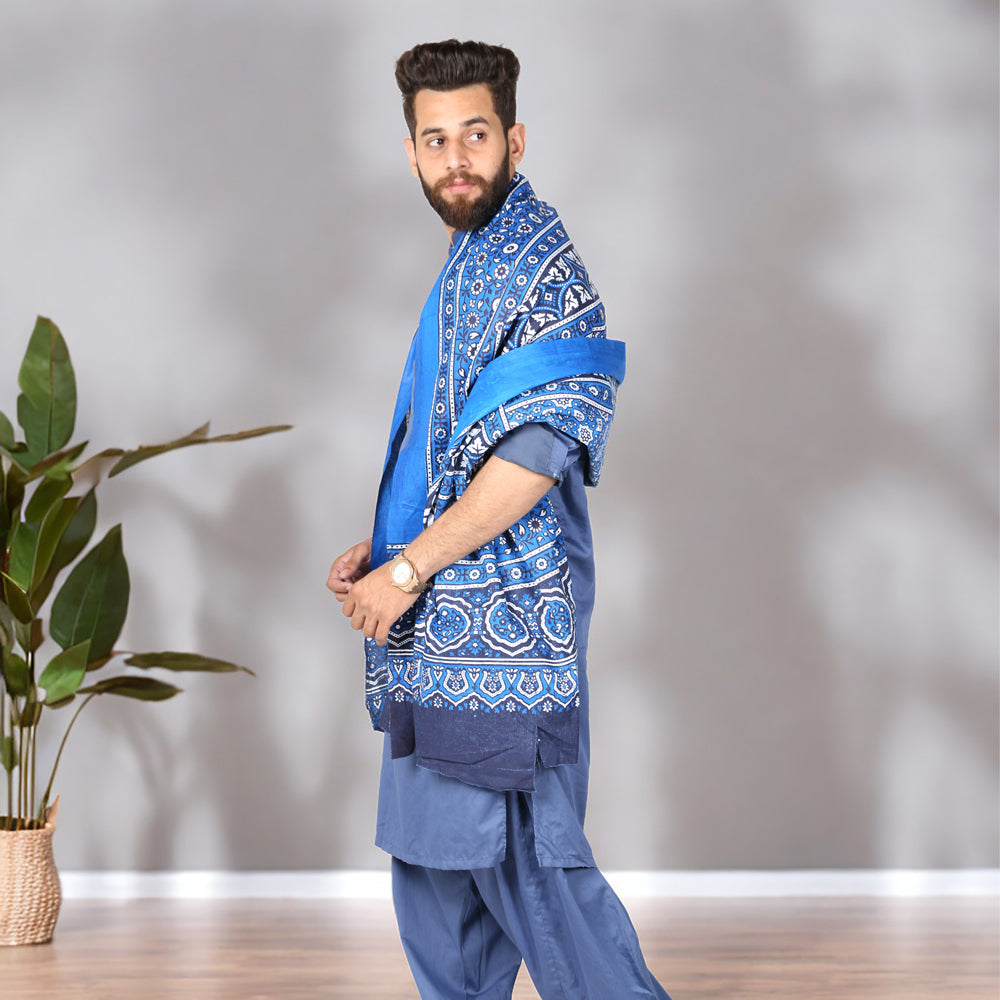 Sindhi Ajrak Chaddar For Men & Women - Navy Blue, Black, Maroon
