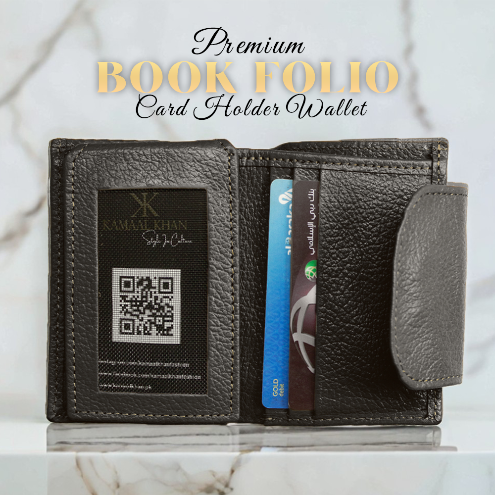 Book Folio - Compact Leather Bifold Wallet with Magnetic Closure