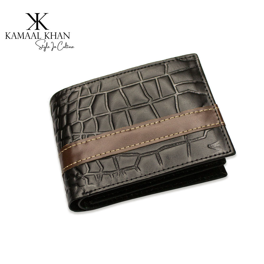 Kamaal Khan Men's Crocodile Embossed Leather Bi-Fold Wallet (Croco Compacti)