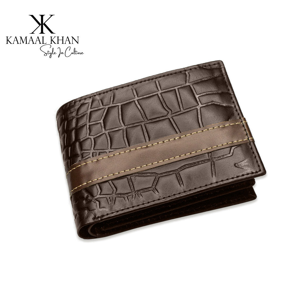 Kamaal Khan Men's Crocodile Embossed Leather Bi-Fold Wallet (Croco Compacti)