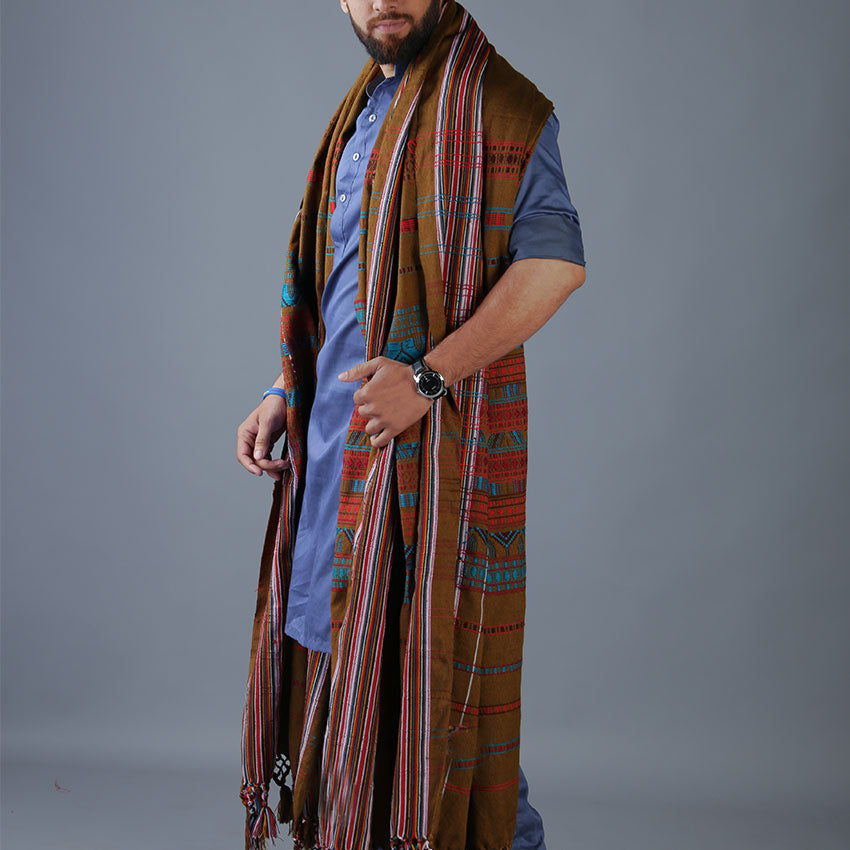 Exquisite Multani Multicolor Tharri Wadera Shawl for Men | Jumbo Size