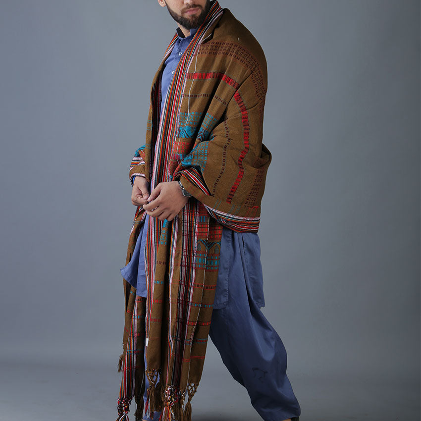 Exquisite Multani Multicolor Tharri Wadera Shawl for Men | Jumbo Size