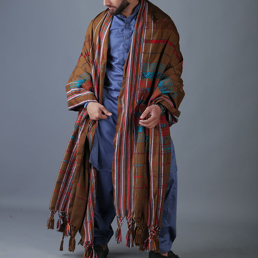 Exquisite Multani Multicolor Tharri Wadera Shawl for Men | Jumbo Size