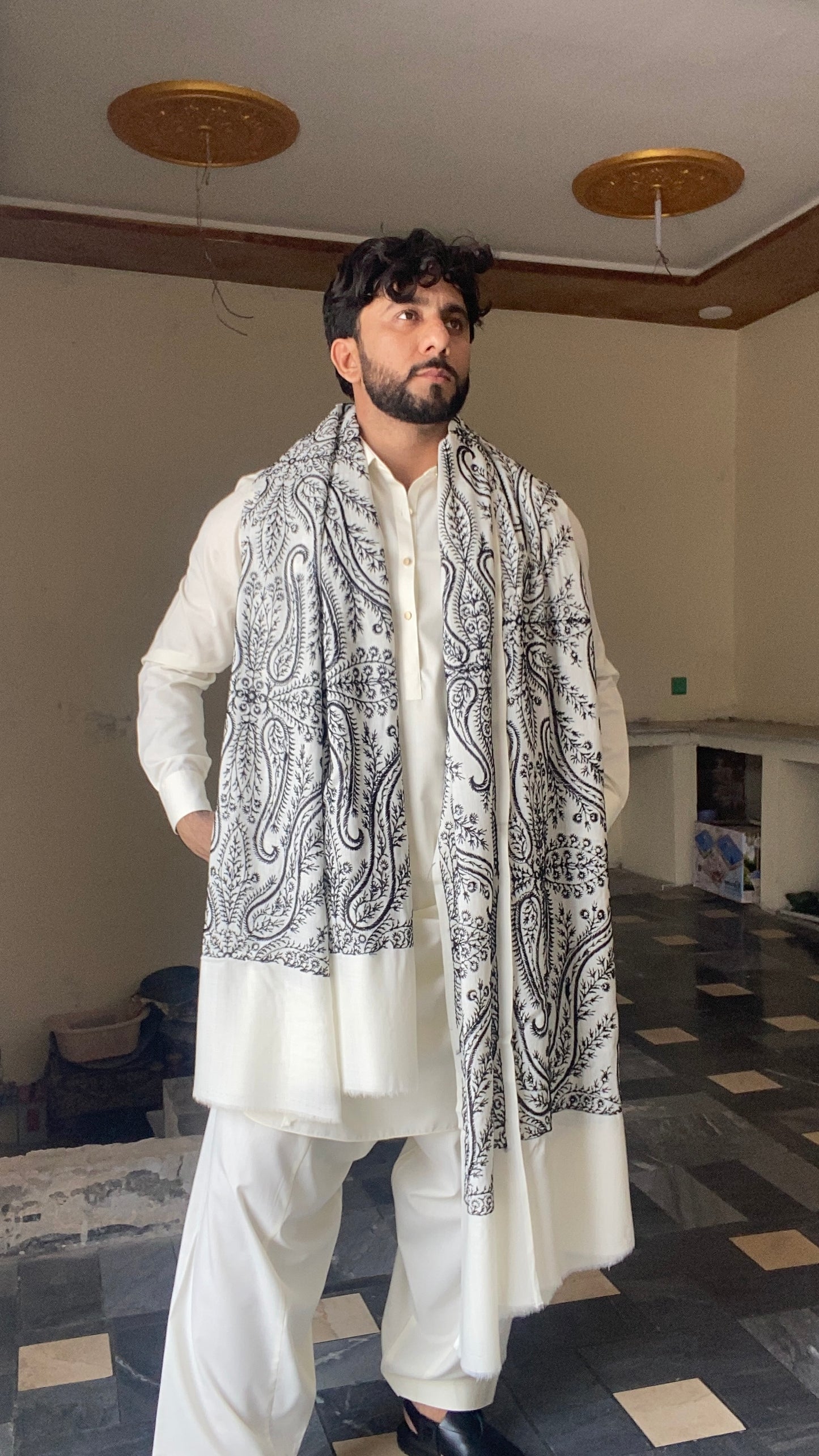 Indian Style Kashmiri Jaal Shawl For Men