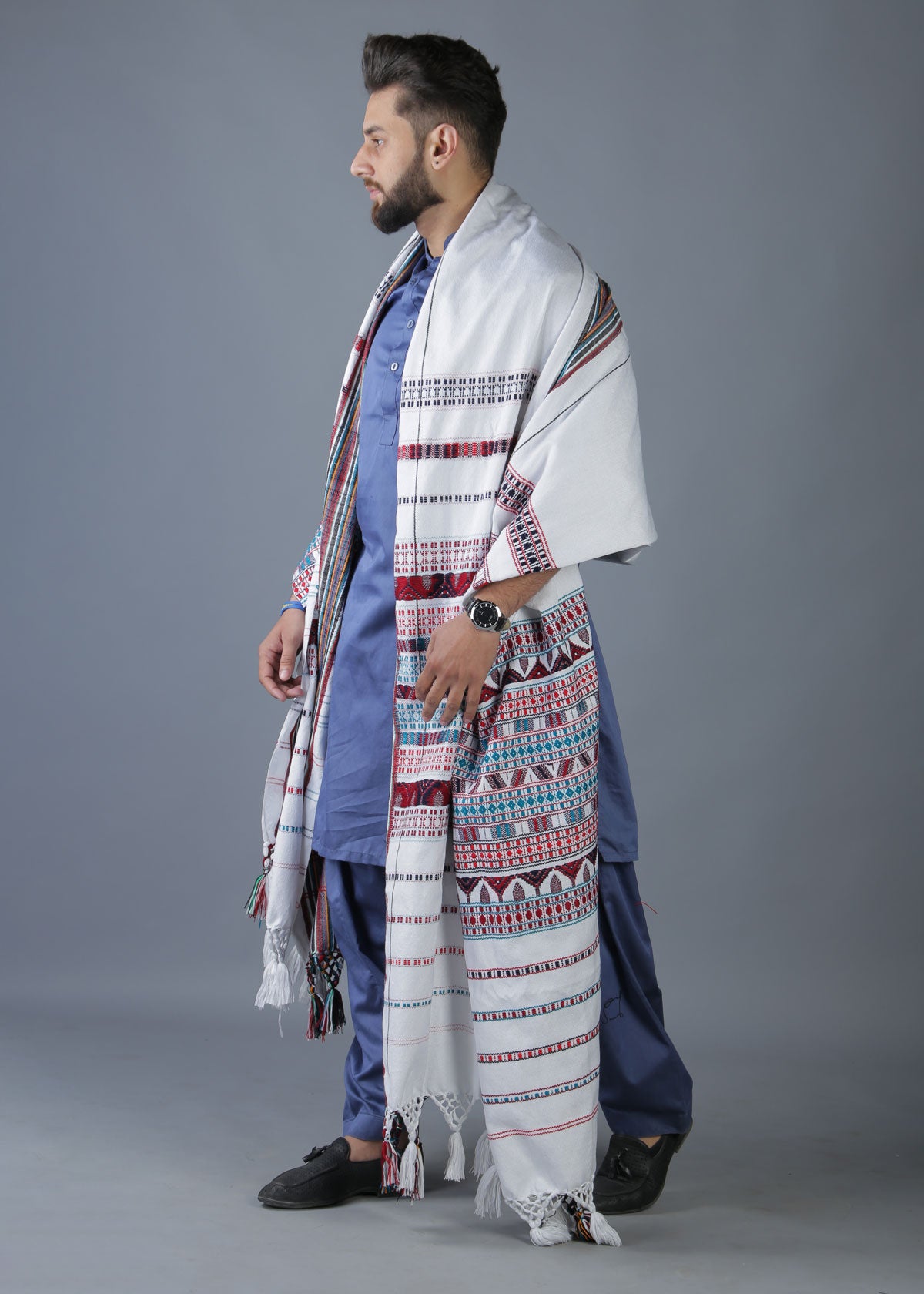 Exquisite Multani Multicolor Tharri Wadera Shawl for Men | Jumbo Size