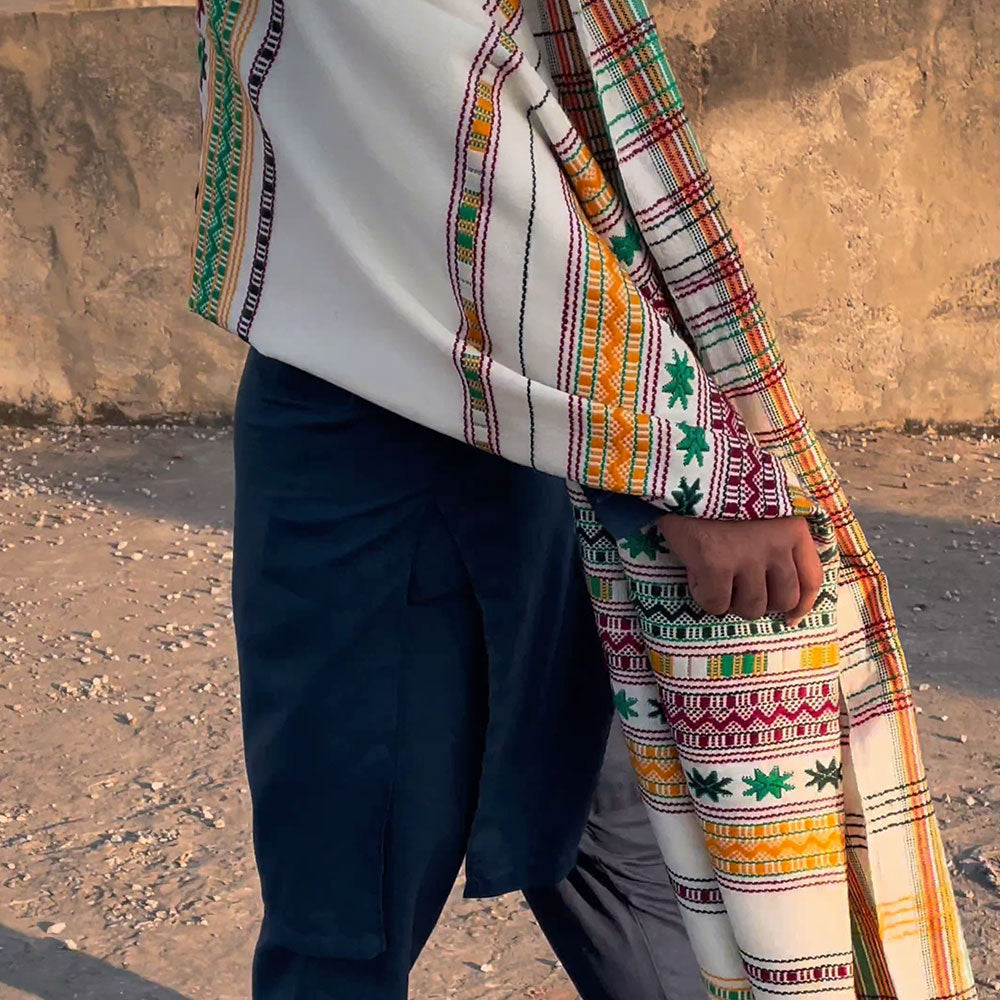 Exquisite Multani (Star) Multicolor Tharri Wadera Shawl for Men | Jumbo Size