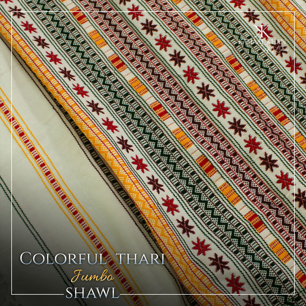 Exquisite Multani (Star) Multicolor Tharri Wadera Shawl for Men | Jumbo Size