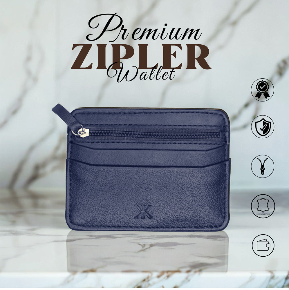 اصلی لیدر مردوں کے زپ کارڈ ہولڈر والیٹ | Slim Minimalist Wallet محفوظ زپر کے ساتھ