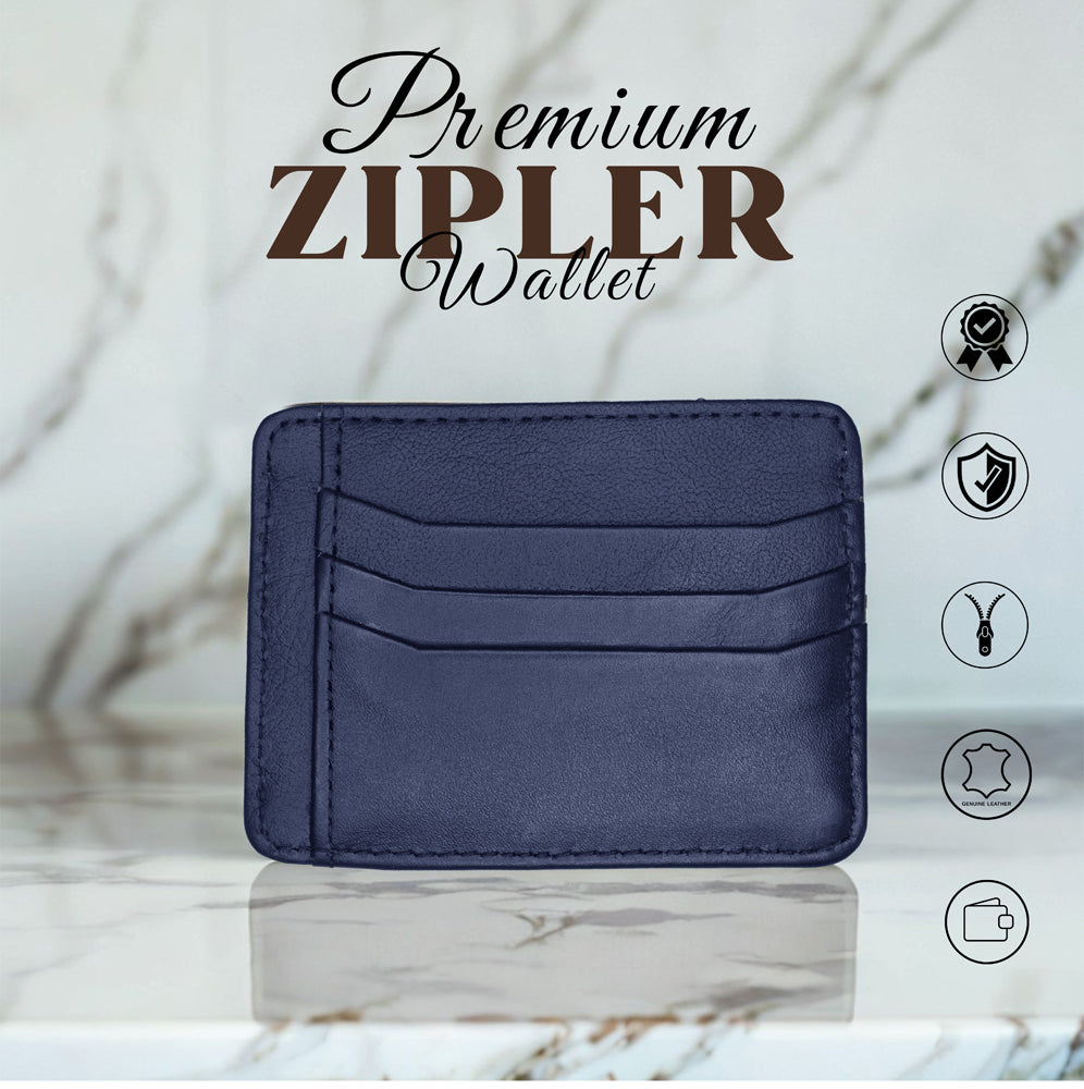 اصلی لیدر مردوں کے زپ کارڈ ہولڈر والیٹ | Slim Minimalist Wallet محفوظ زپر کے ساتھ