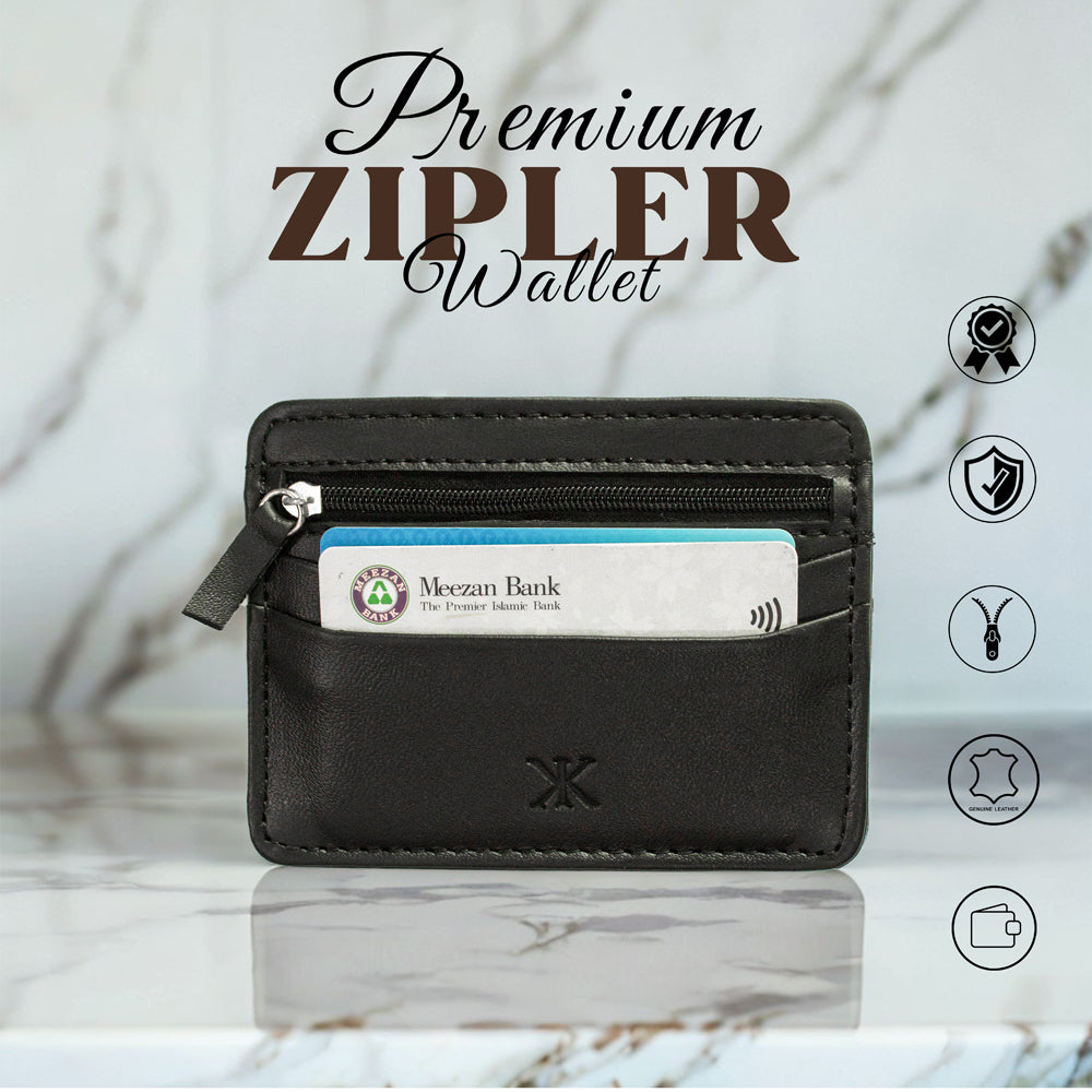 اصلی لیدر مردوں کے زپ کارڈ ہولڈر والیٹ | Slim Minimalist Wallet محفوظ زپر کے ساتھ