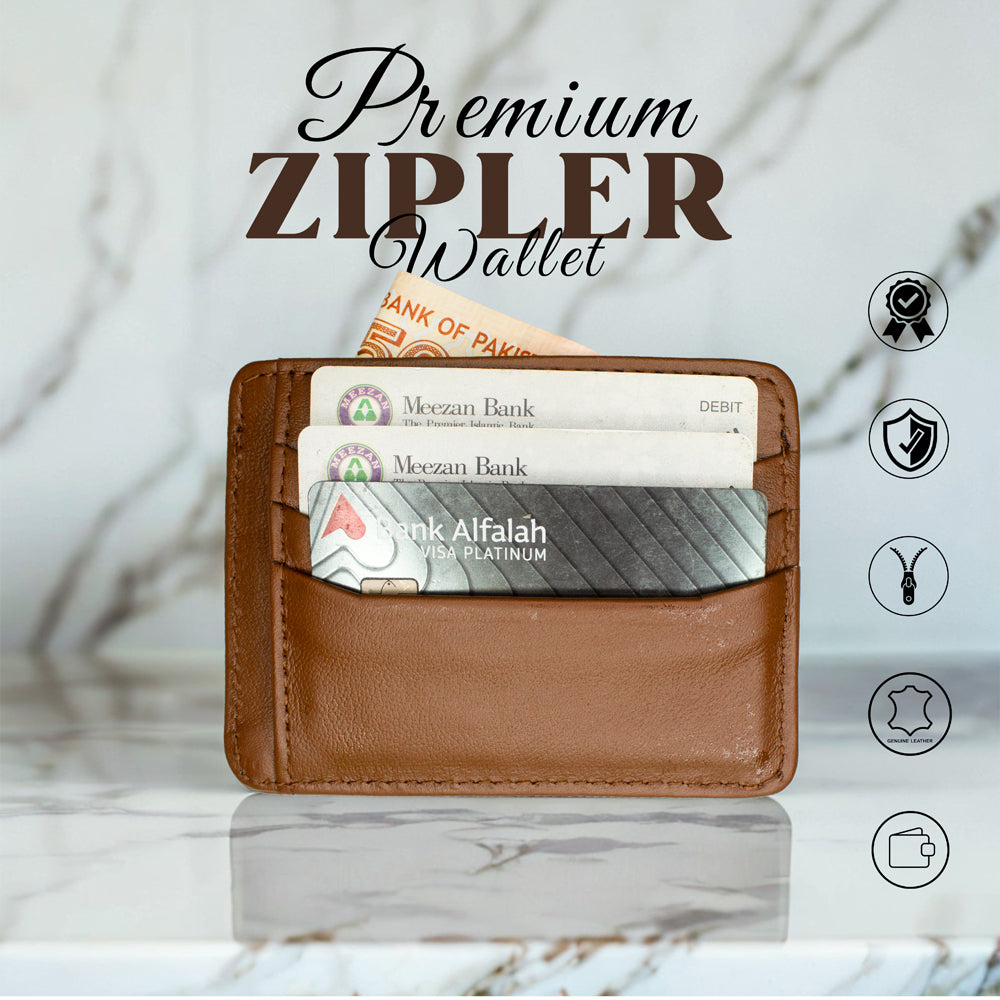 اصلی لیدر مردوں کے زپ کارڈ ہولڈر والیٹ | Slim Minimalist Wallet محفوظ زپر کے ساتھ