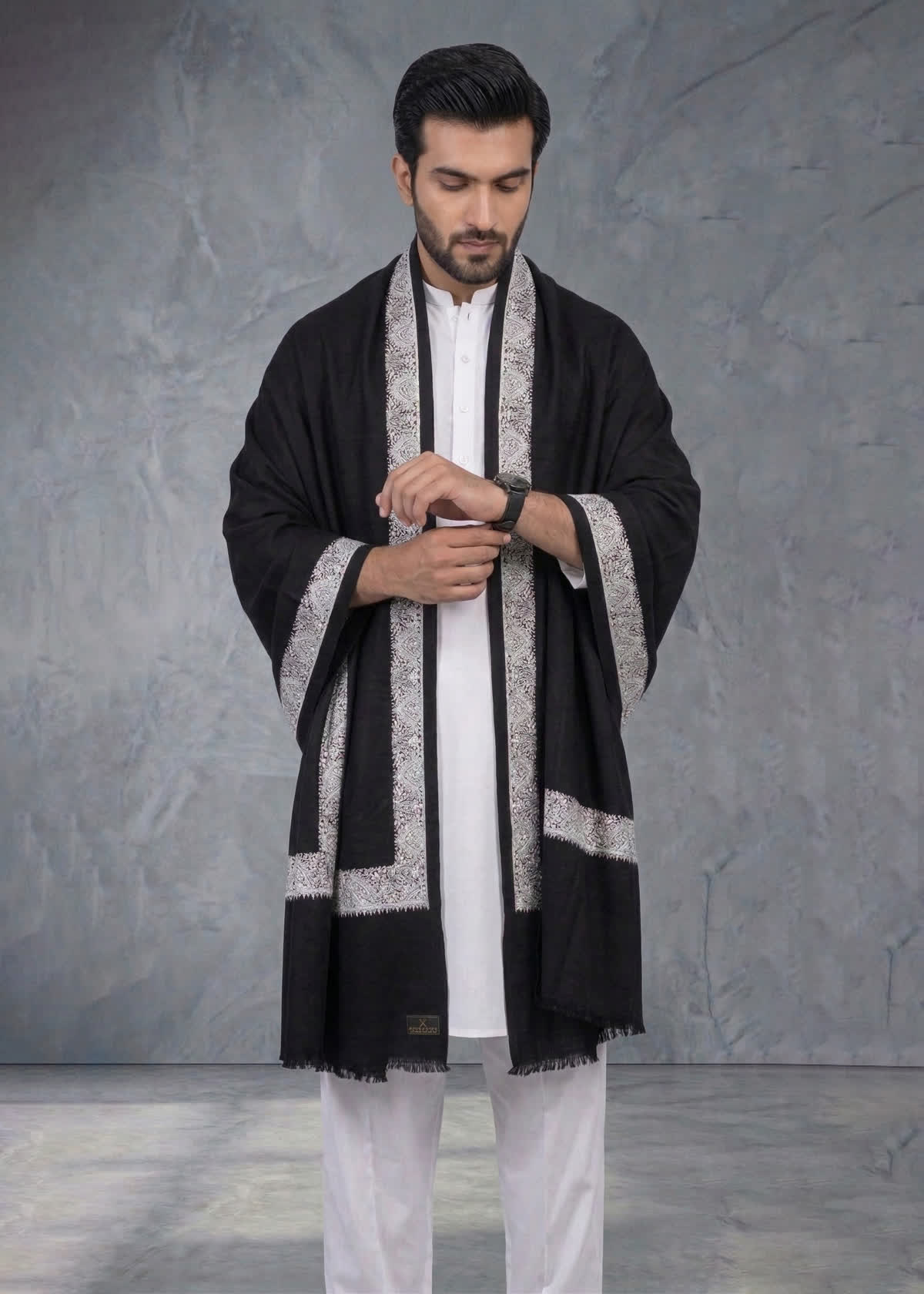 Kashmiri Reshamkar Style Shawl White & Black