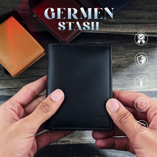 Genuine Leather Men's Zipper Coin Purse Wallet For Men Tri-fold Wallet Clasp [German Stash]