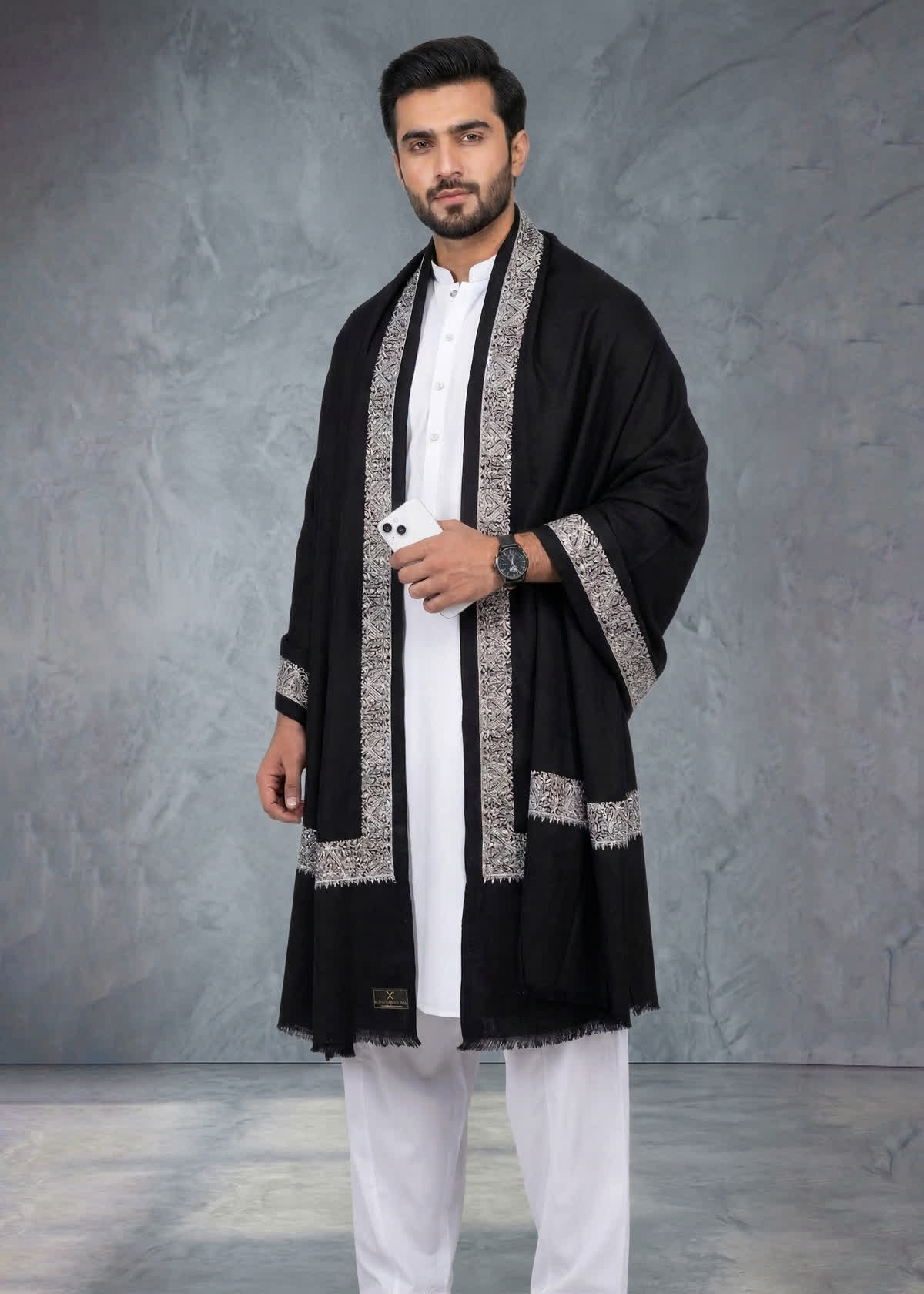 Kashmiri Reshamkar Style Shawl White & Black