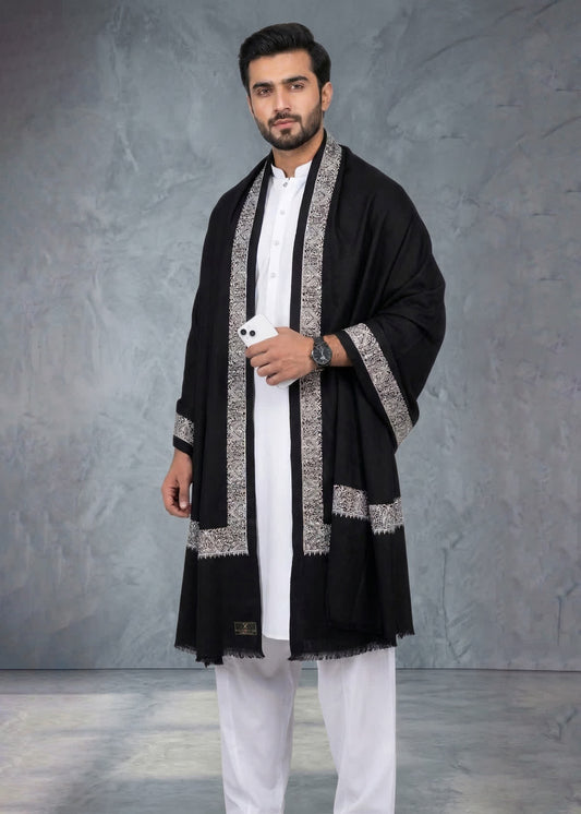 Kashmiri Reshamkar Style Shawl White & Black