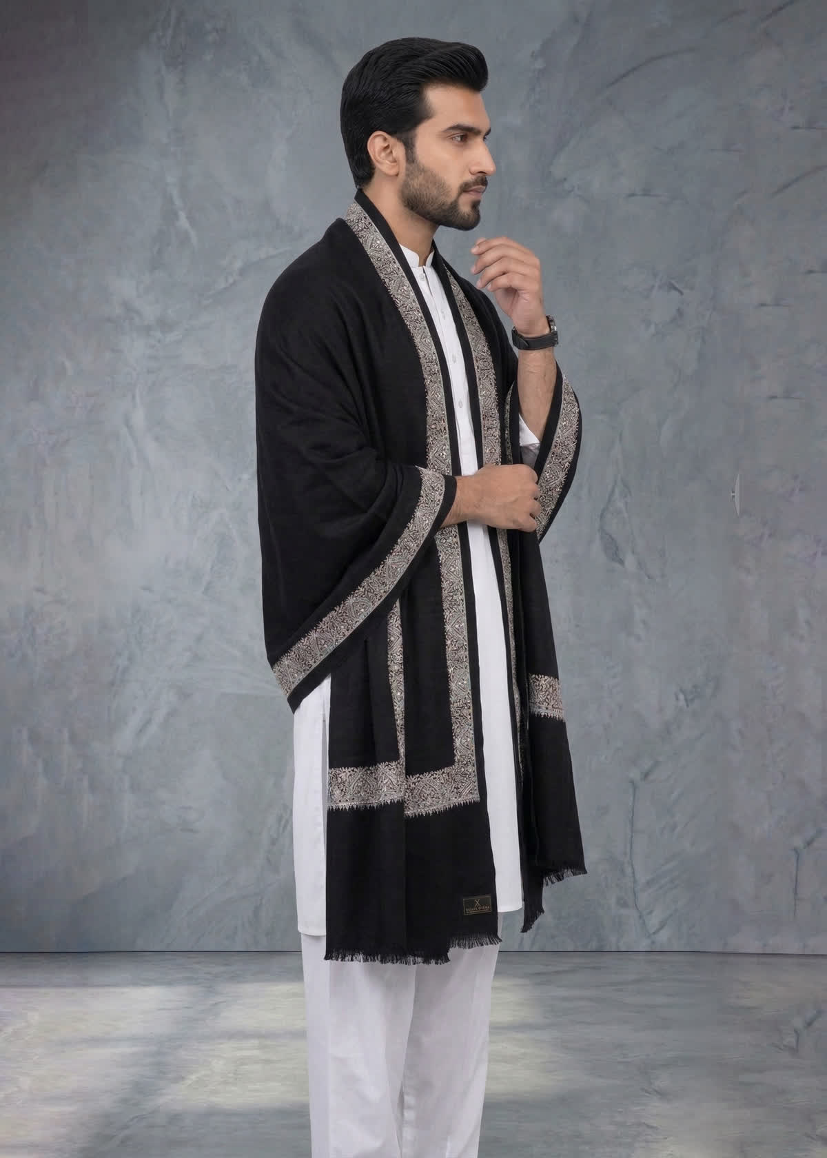 Kashmiri Reshamkar Style Shawl White & Black