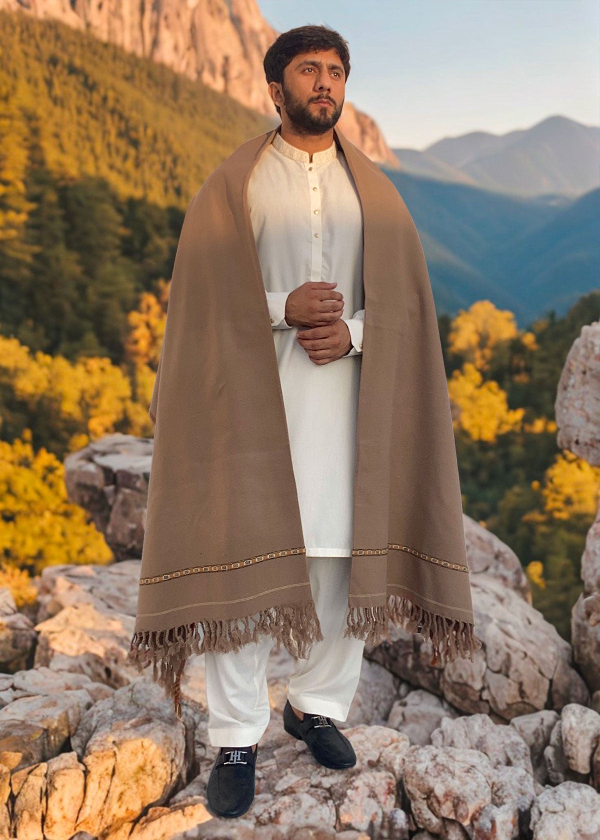 Pure Acrylic Woolen Solid Color Peshawari Dhussa Shawl For Men | Kamaal Khan Shawls