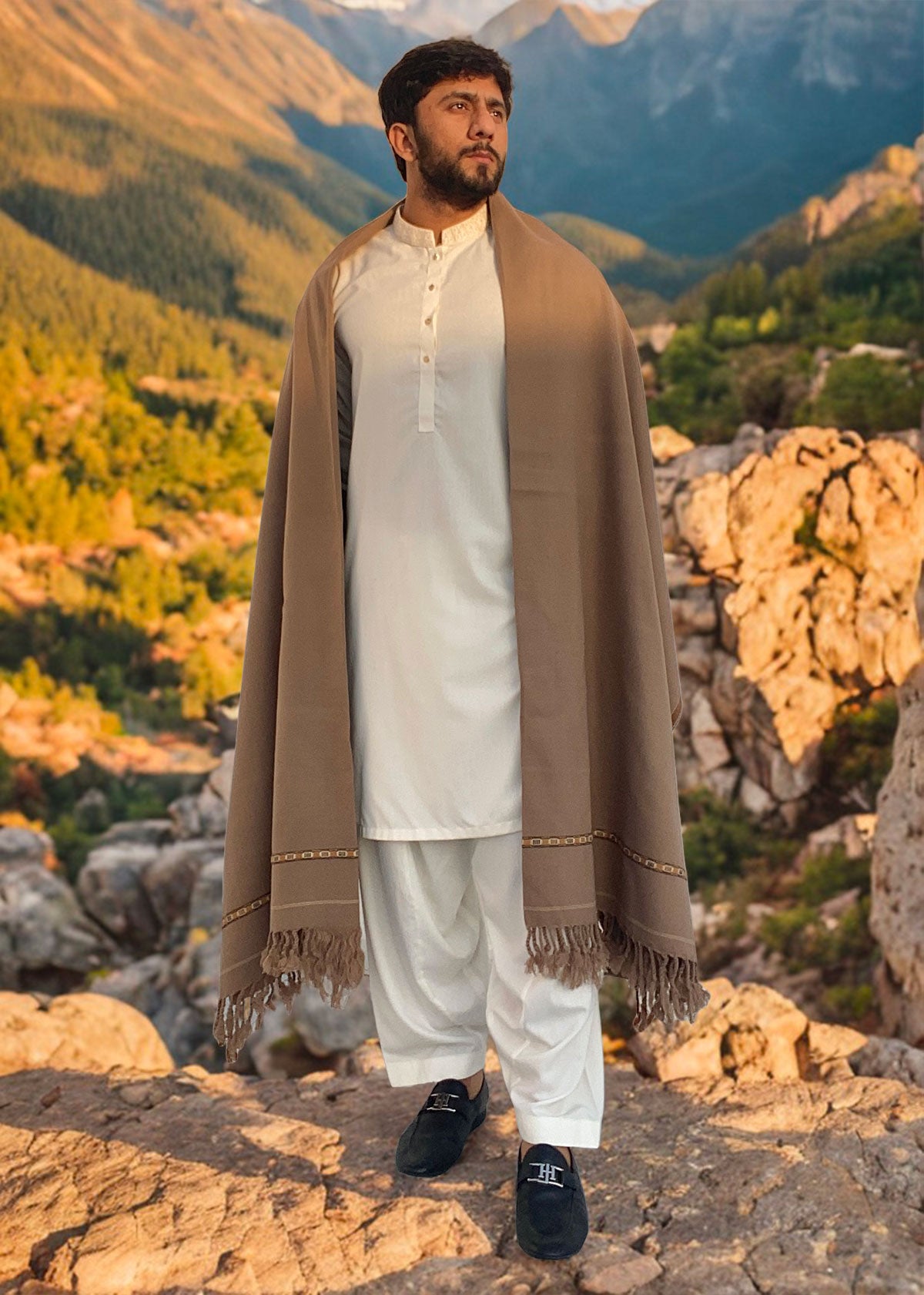 Pure Acrylic Woolen Solid Color Peshawari Dhussa Shawl For Men | Kamaal Khan Shawls
