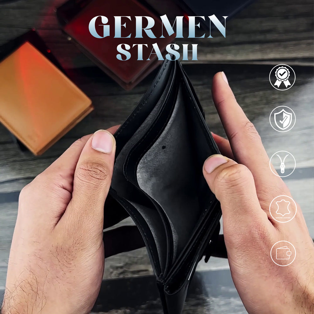 Genuine Leather Men's Zipper Coin Purse Wallet For Men Tri-fold Wallet Clasp [German Stash]