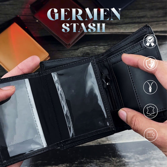 Genuine Leather Men's Zipper Coin Purse Wallet For Men Tri-fold Wallet Clasp [German Stash]