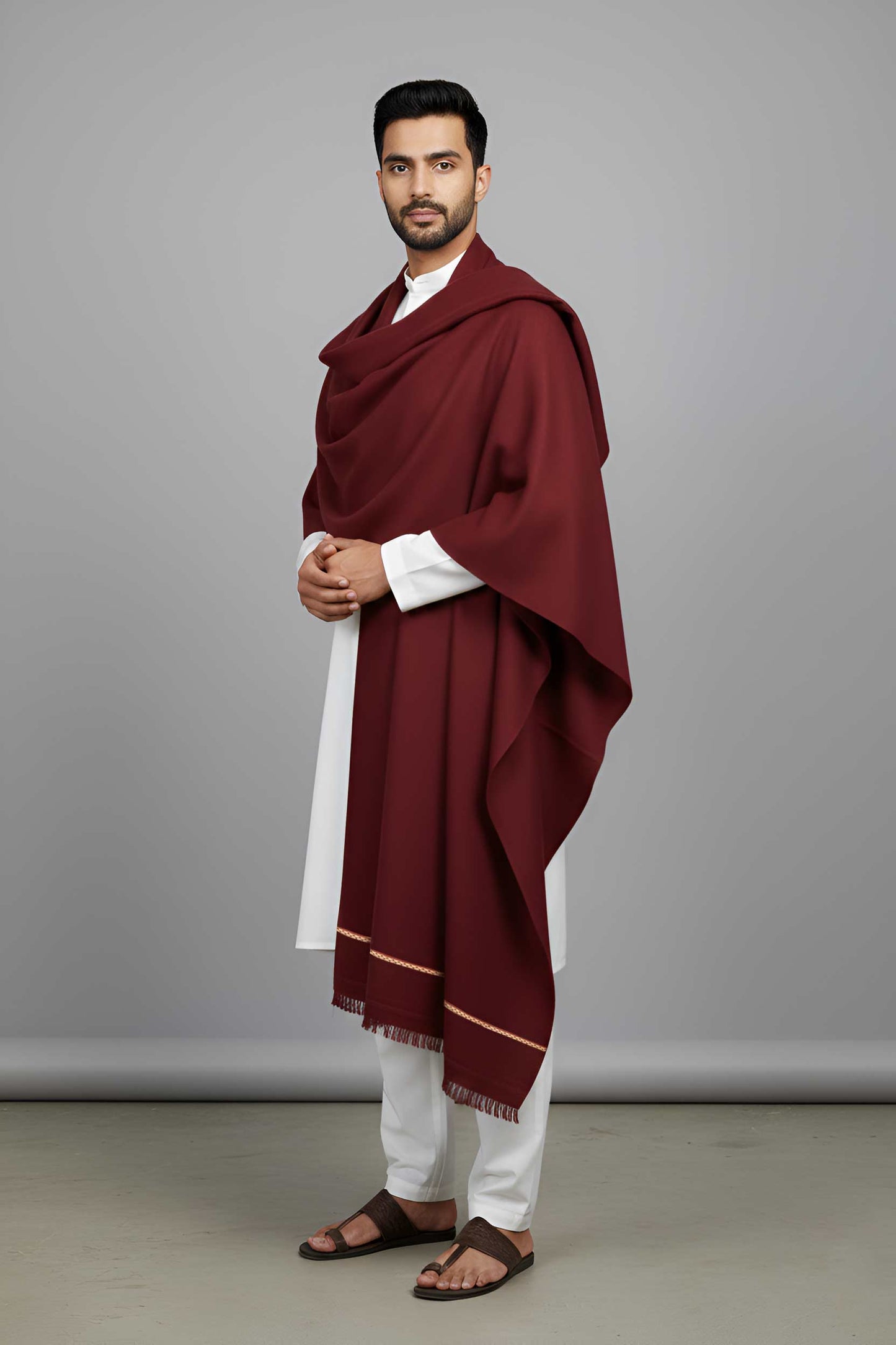 Pure Woolen Kashmiri Dhussa Shawl for Men - Multicolor Stripe Elegance