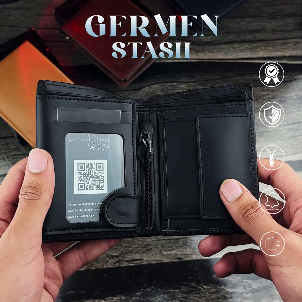 Genuine Leather Men's Zipper Coin Purse Wallet For Men Tri-fold Wallet Clasp [German Stash]