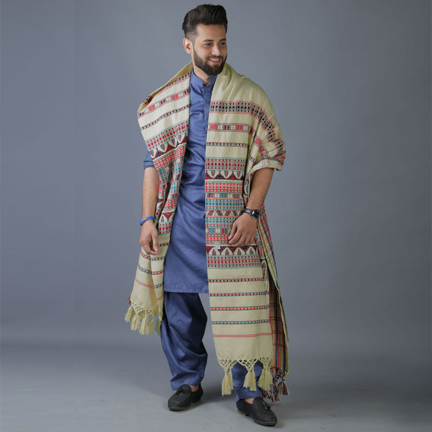 Exquisite Multani Multicolor Tharri Wadera Shawl for Men | Jumbo Size