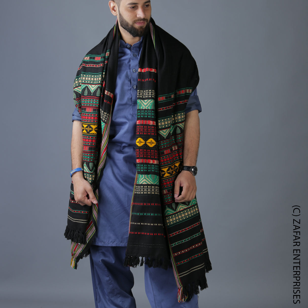 Multani Majesty: King-Sized Colorful Tharri Wadera Shawl for Men by Kamaal Khan