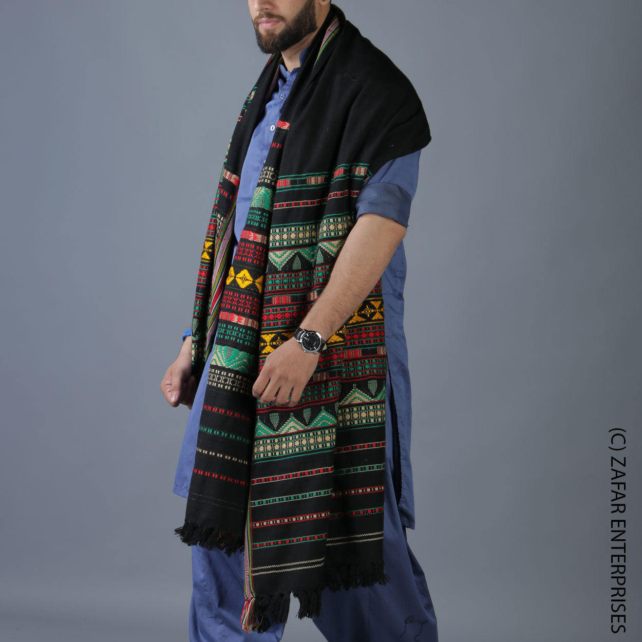 Multani Majesty: King-Sized Colorful Tharri Wadera Shawl for Men by Kamaal Khan