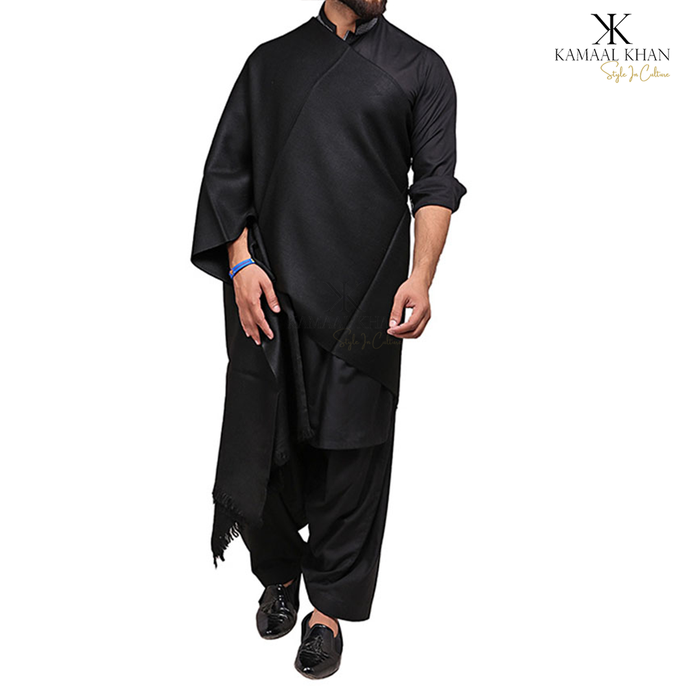 Exquisite Kashmiri Dhussa Shawl: Pure Wool Luxury for Men