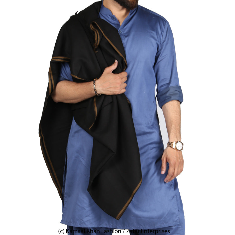 Pure Woolen Kashmiri Dhussa Shawl for Men - Multicolor Stripe Elegance