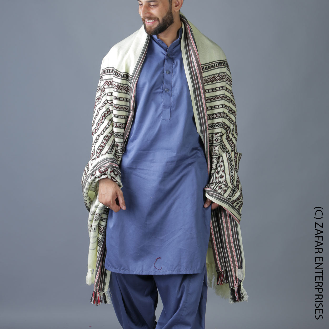 Regal Elegance: Colorful Hyderabadi Tharri Wadera Shawl for Men