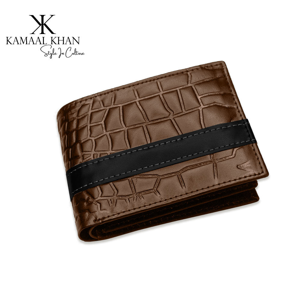 Kamaal Khan Men's Crocodile Embossed Leather Bi-Fold Wallet (Compact)