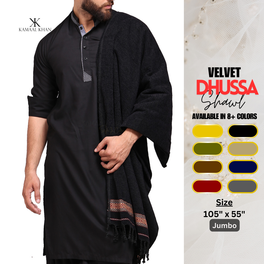 Regal Comfort: Pure Velvet Dhussa Shawl for Men