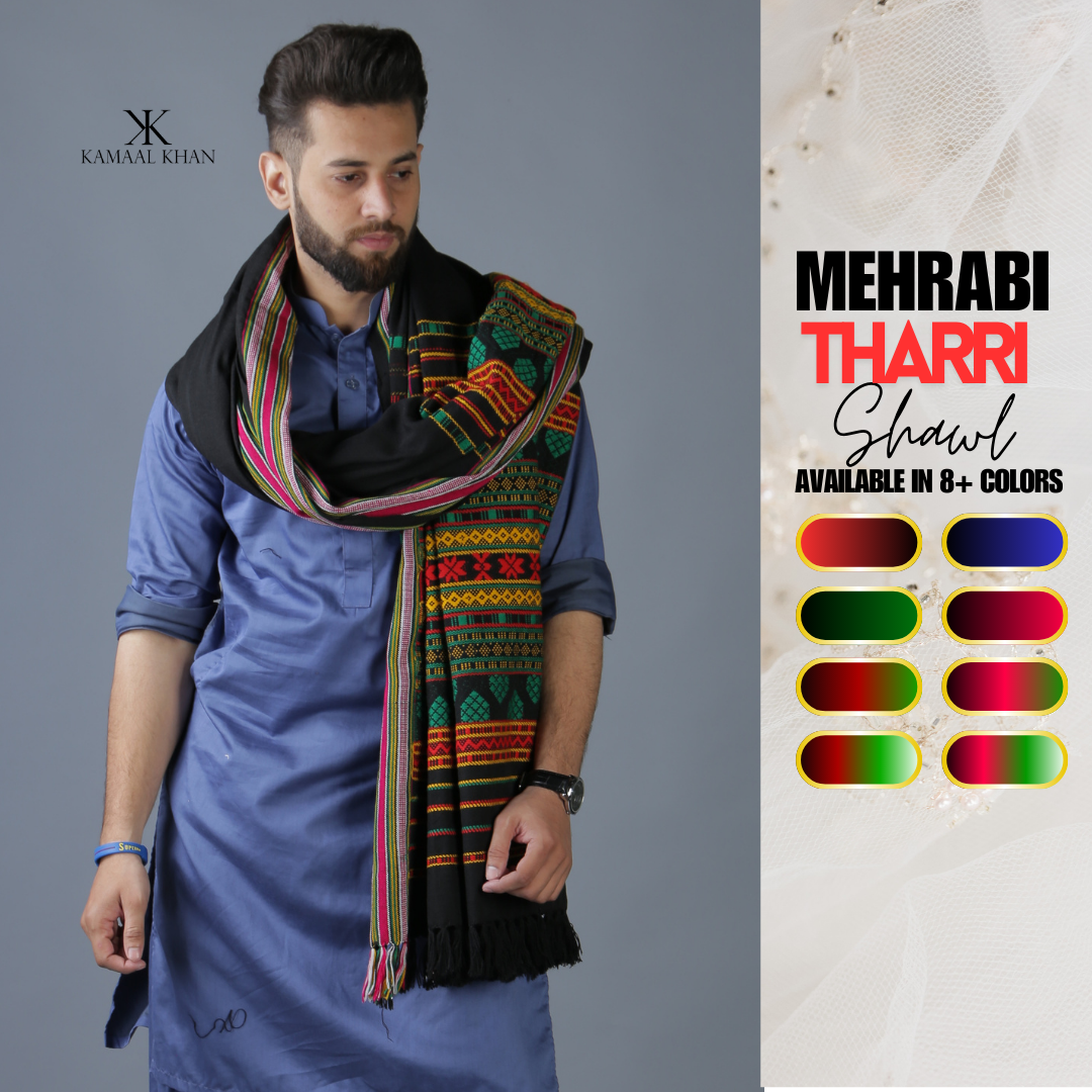 Elegance in Every Thread: Multi Color Mehrabi Tharri Wadera Shawl for Men