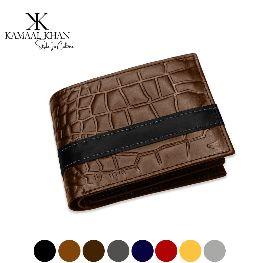 Kamaal Khan Men's Crocodile Embossed Leather Bi-Fold Wallet (Compact)