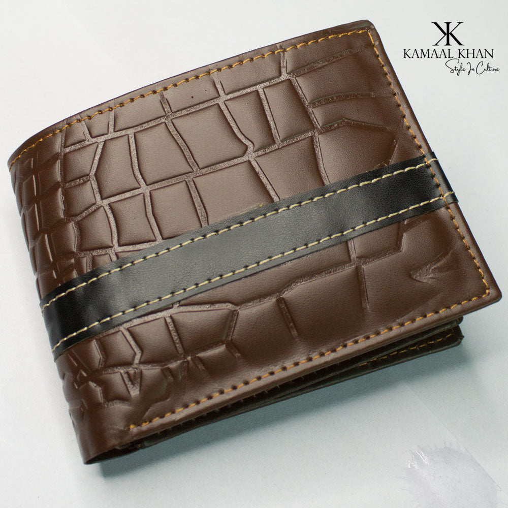 Kamaal Khan Men's Crocodile Embossed Leather Bi-Fold Wallet (Compact)