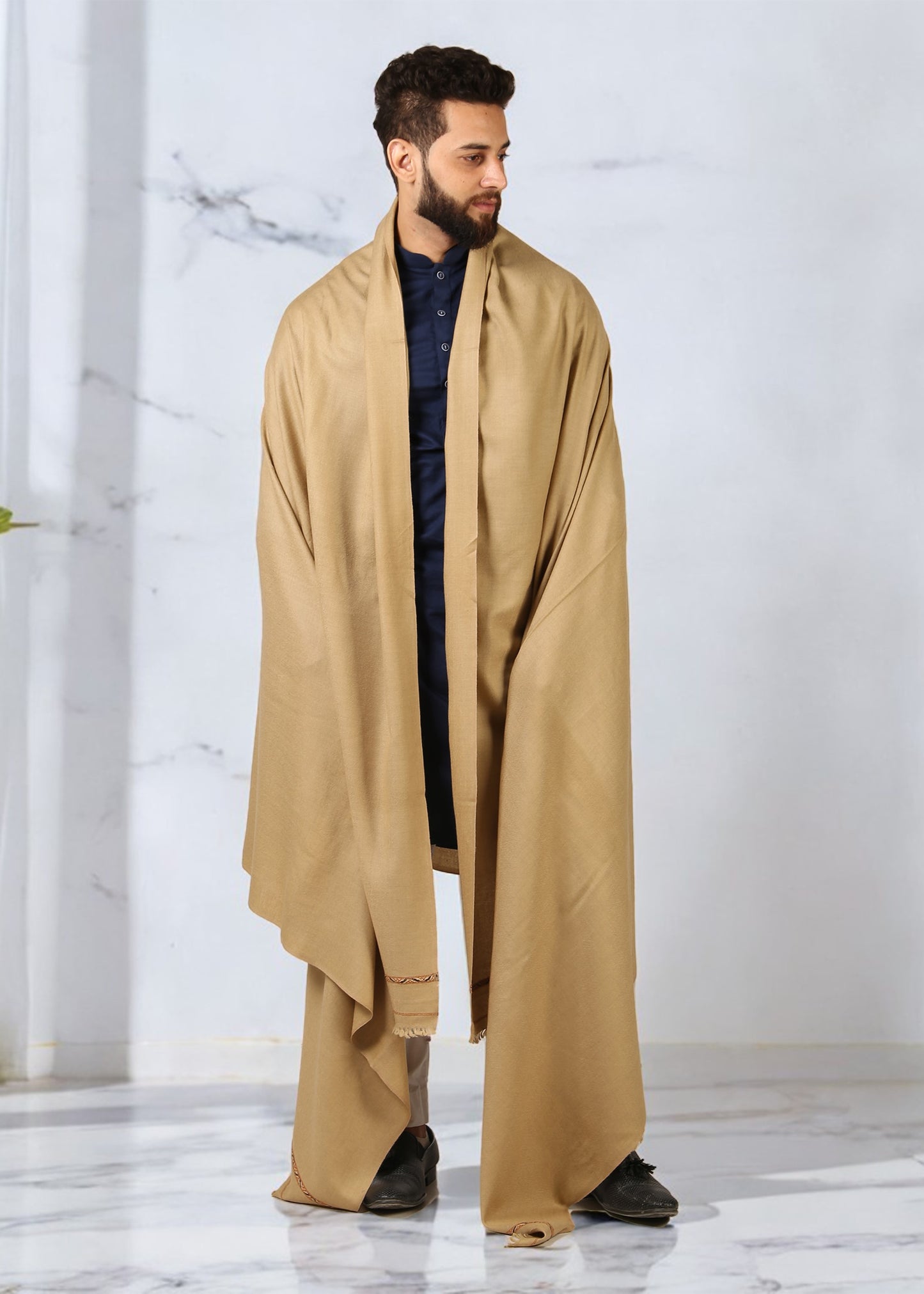 ریگل کشمیری خوبصورتی: مردوں کے لیے خالص پشمینہ دھوسہ پٹی شال 