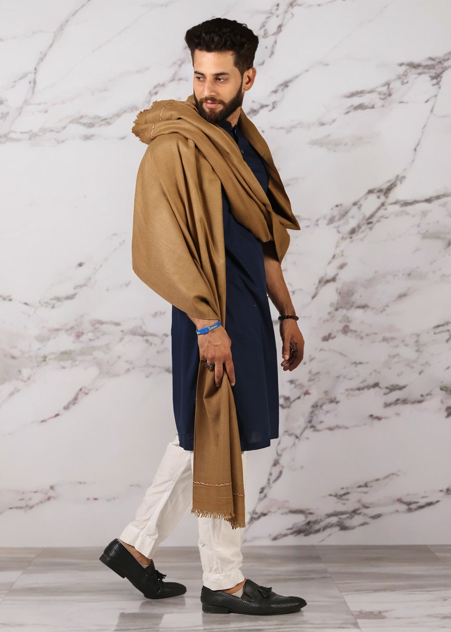 ریگل کشمیری خوبصورتی: مردوں کے لیے خالص پشمینہ دھوسہ پٹی شال 